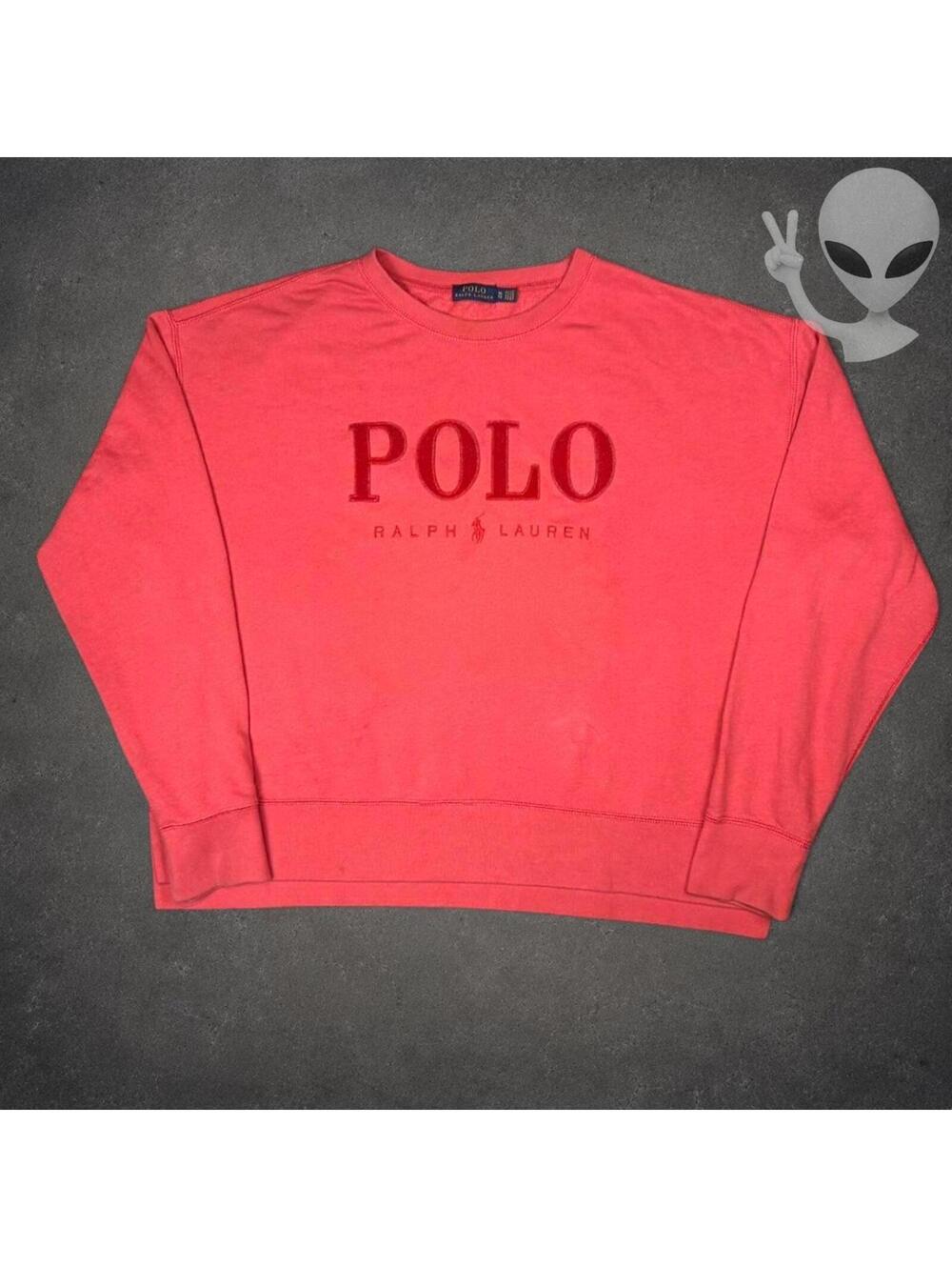 Polo Ralph Lauren Womens XL Coral Red Spell Out Logo Fleece Crewneck Sweatshirt